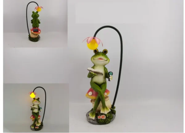 SM221514 Solar Frog with Flower Resin Statue Freestanding Light Animal