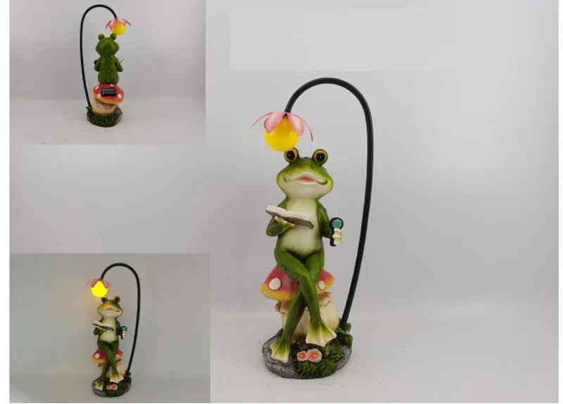 SM221514 Solar Frog with Flower Resin Statue Freestanding Light Animal
