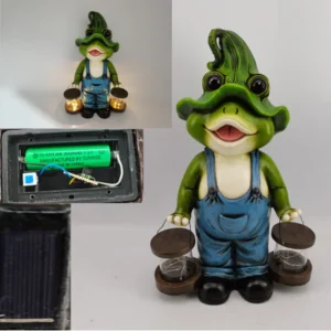 SM221515 Solar Frog Resin Statue with 2 LED Lamps - Tabletop Animal Light