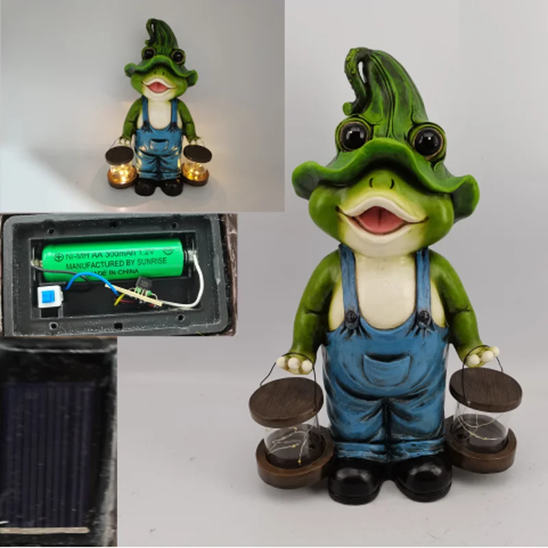 SM221515 Solar Frog Resin Statue with 2 LED Lamps - Tabletop Animal Light