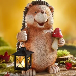 SM221522 Solar Hedgehog Resin Statue with Hanging Lantern Light