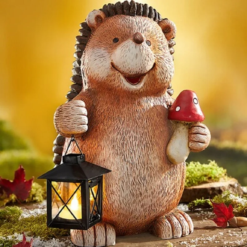 SM221522 Solar Hedgehog Resin Statue with Hanging Lantern Light