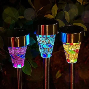 SM221525 Pack of 3 Plastic PP Solar Mosaic Landscape Stake Lights
