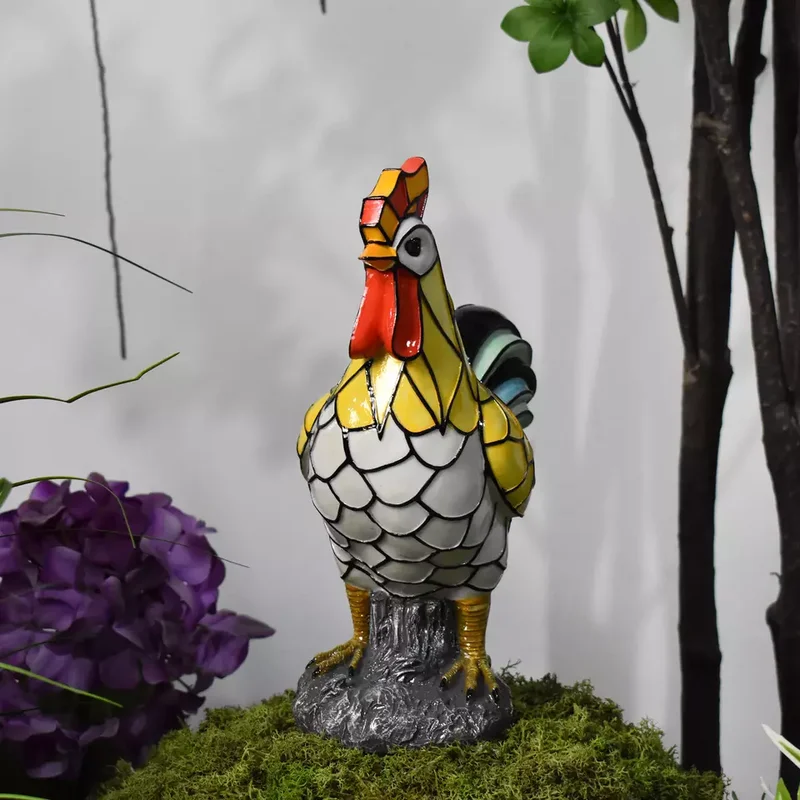 SM221544 Solar Rooster Resin Statue Garden Freestanding Light Animal