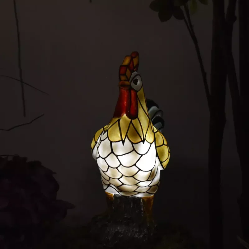 SM221544 Solar Rooster Resin Statue Garden Freestanding Light Animal_3