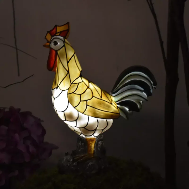 SM221544 Solar Rooster Resin Statue Garden Freestanding Light Animal_4