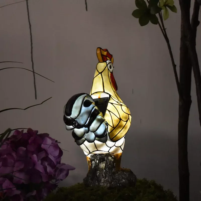 SM221544 Solar Rooster Resin Statue Garden Freestanding Light Animal_5