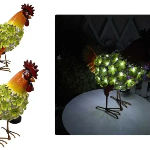 SM221546 Solar Rooster Flowers Metal Iron Animal Tabletop Light