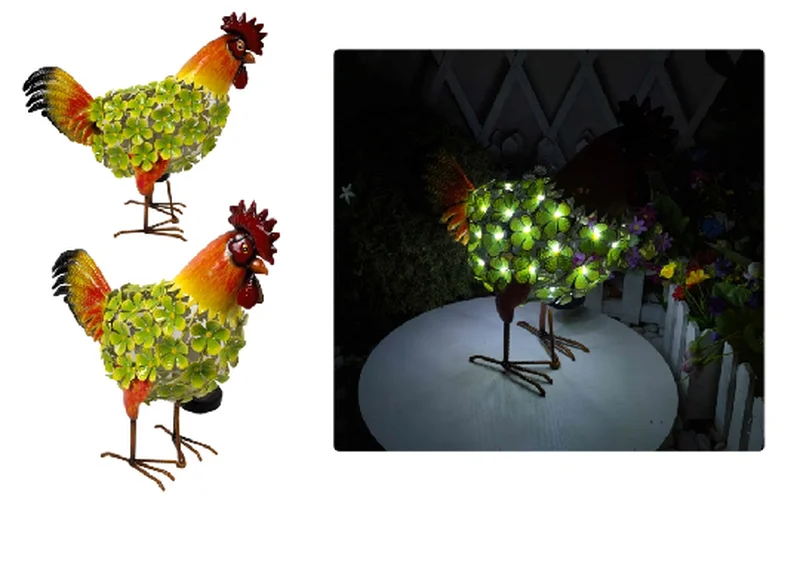 SM221546 Solar Rooster Flowers Metal Iron Animal Tabletop Light_2