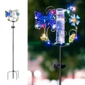 SM221561 Metal Iron + Glass Solar Butterfly Rain Gauge Stake Light Animal