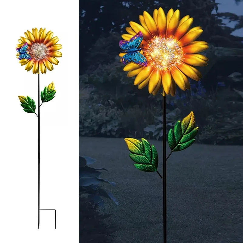 SM221564 Solar Sunflower Metal Iron Flower Stake Light