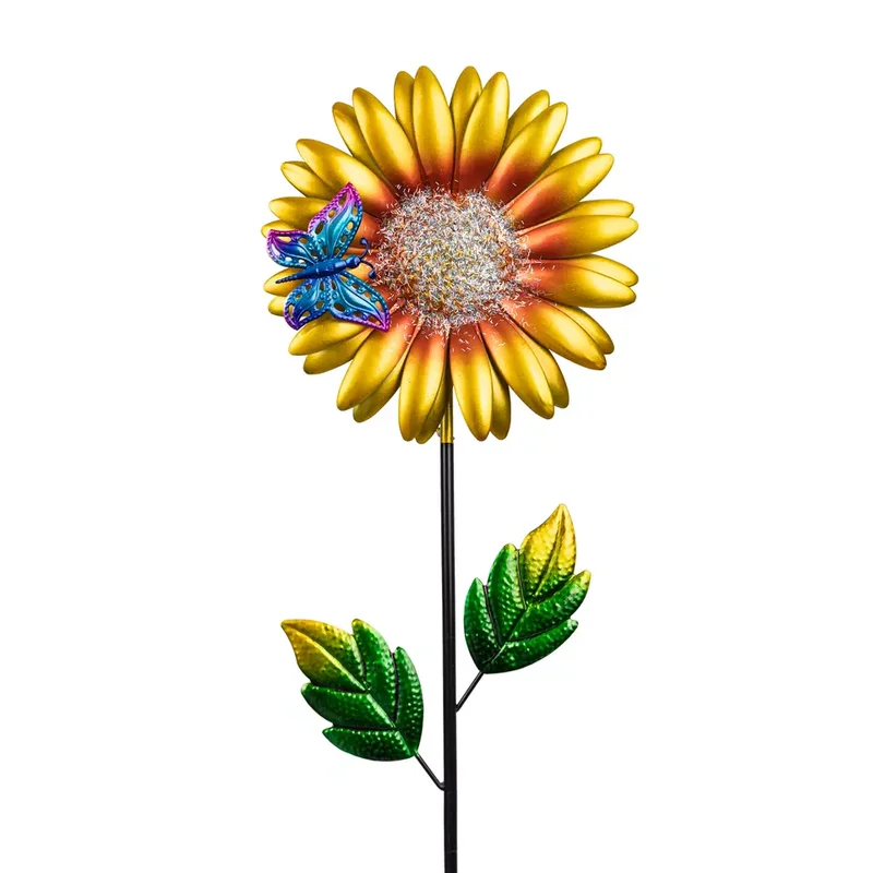 SM221564 Solar Sunflower Metal Iron Flower Stake Light_11