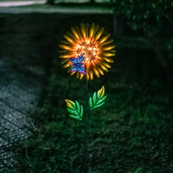 SM221564 Solar Sunflower Metal Iron Flower Stake Light_12