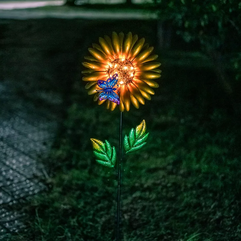 SM221564 Solar Sunflower Metal Iron Flower Stake Light_12