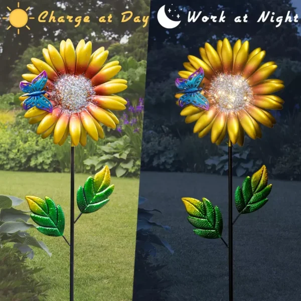 SM221564 Solar Sunflower Metal Iron Flower Stake Light_2