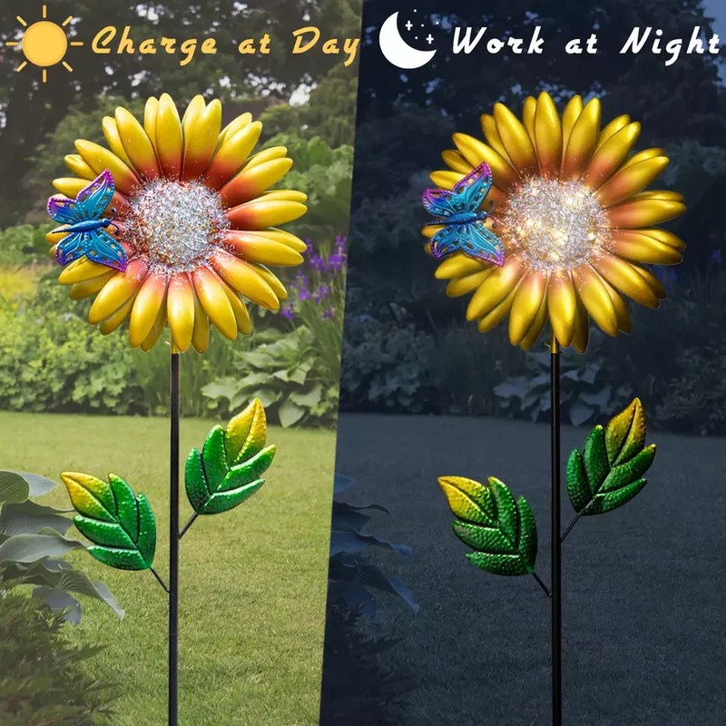 SM221564 Solar Sunflower Metal Iron Flower Stake Light_2