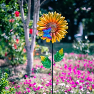SM221564 Solar Sunflower Metal Iron Flower Stake Light_4