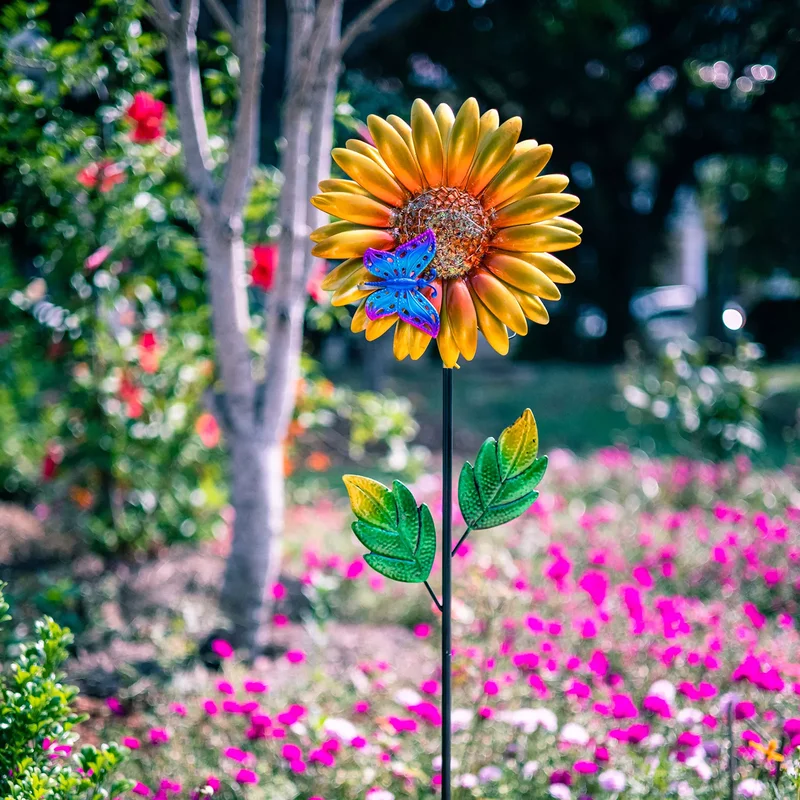 SM221564 Solar Sunflower Metal Iron Flower Stake Light_4