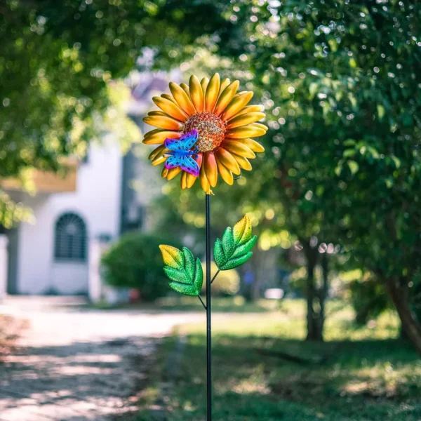 SM221564 Solar Sunflower Metal Iron Flower Stake Light_5