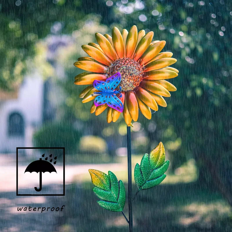 SM221564 Solar Sunflower Metal Iron Flower Stake Light_6