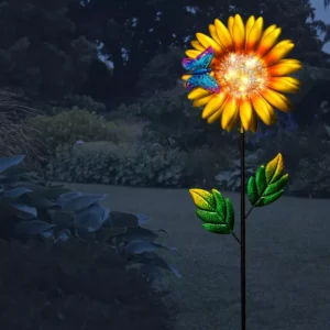 SM221564 Solar Sunflower Metal Iron Flower Stake Light_7