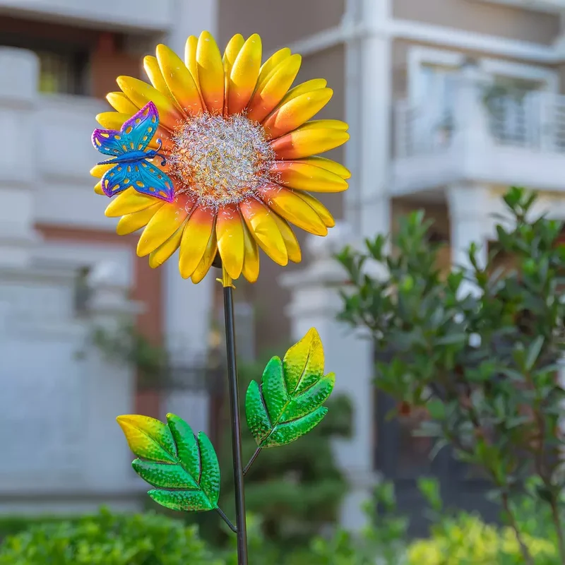 SM221564 Solar Sunflower Metal Iron Flower Stake Light_8