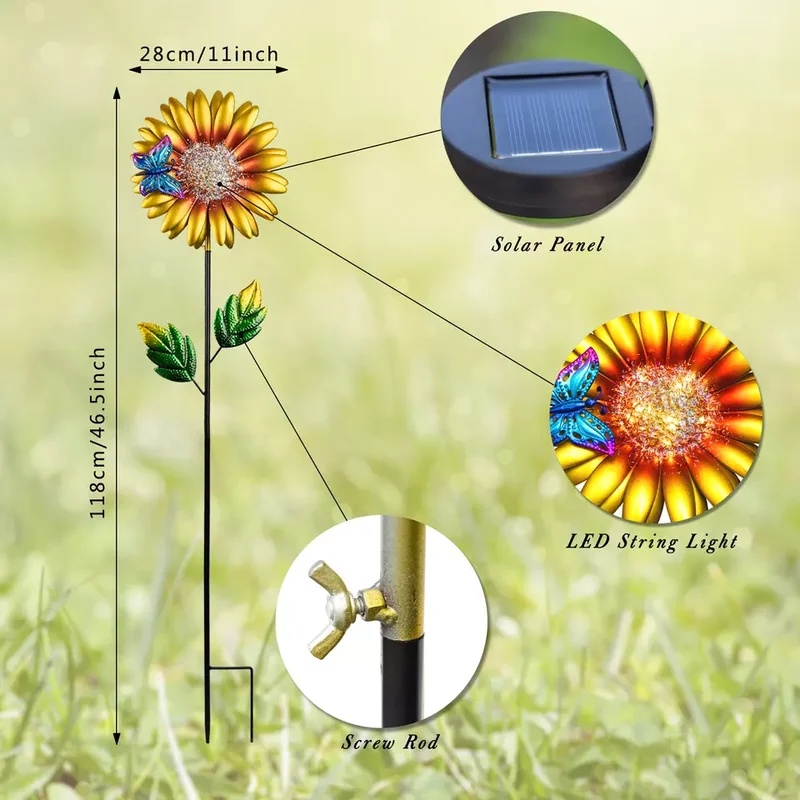 SM221564 Solar Sunflower Metal Iron Flower Stake Light_9