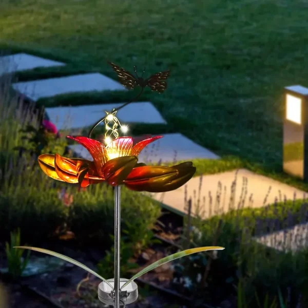 SM221565 Solar Flower Stake Light & Metal Iron Spinner
