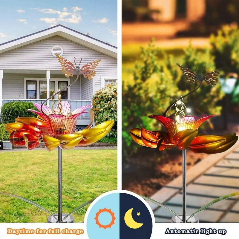 SM221565 Solar Flower Stake Light & Metal Iron Spinner_3