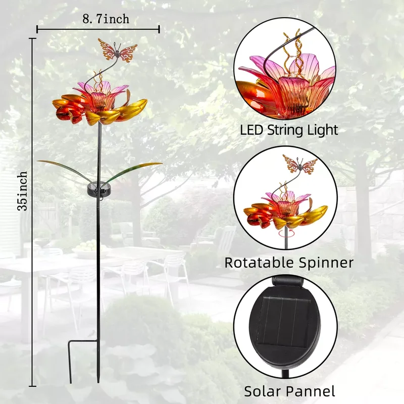 SM221565 Solar Flower Stake Light & Metal Iron Spinner_4