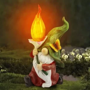 SM221568 Solar Resin Gnome Figurine Statue with Freestanding Light Decoration