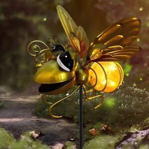 sm221573 metal iron cute honeybee solar stake lights (set of 2)