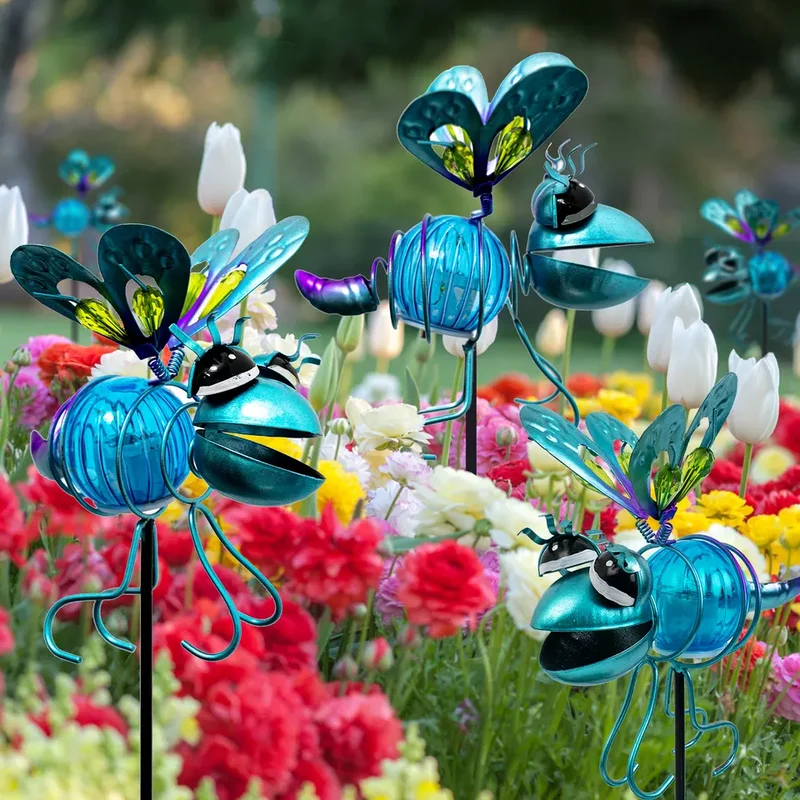 SM221573 Metal Iron Cute Honeybee Solar Stake Lights, Set of 2 Animal Figures_2