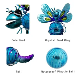 SM221573 Metal Iron Cute Honeybee Solar Stake Lights, Set of 2 Animal Figures_5