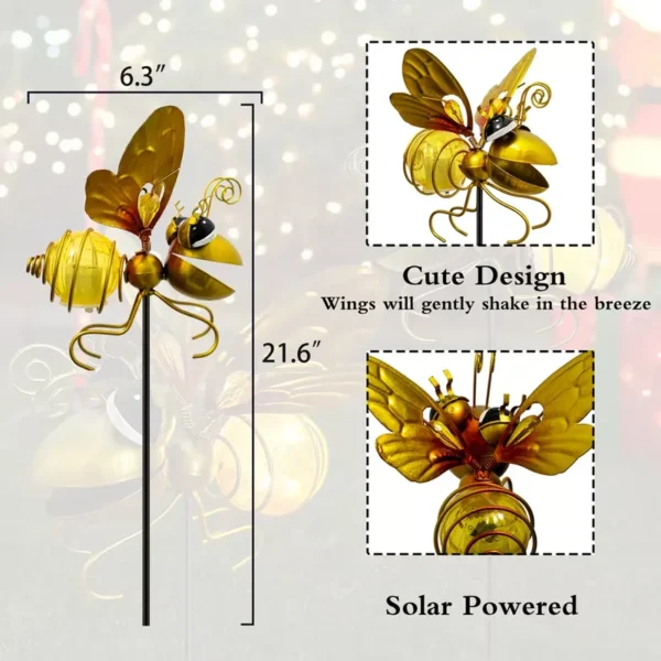 SM221573 Metal Iron Cute Honeybee Solar Stake Lights, Set of 2 Animal Figures_6