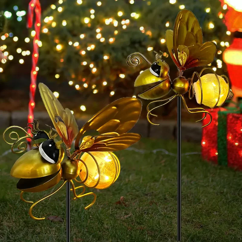 SM221573 Metal Iron Cute Honeybee Solar Stake Lights, Set of 2 Animal Figures_7