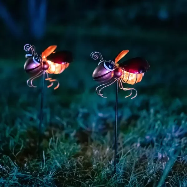 SM221574 Set of 2 Metal Iron Ladybug Solar Stake Lights, Animal Ladybird Design_3
