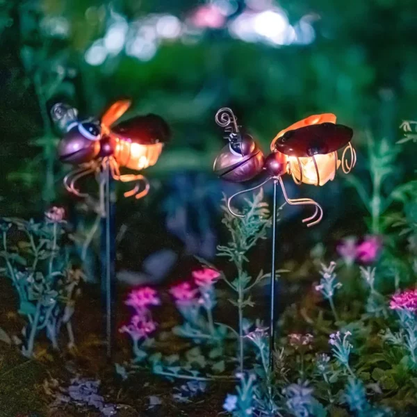 SM221574 Set of 2 Metal Iron Ladybug Solar Stake Lights, Animal Ladybird Design_4