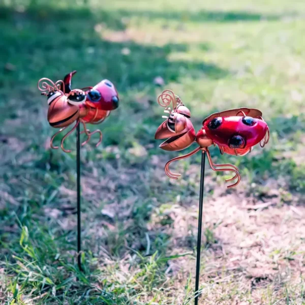 SM221574 Set of 2 Metal Iron Ladybug Solar Stake Lights, Animal Ladybird Design_5