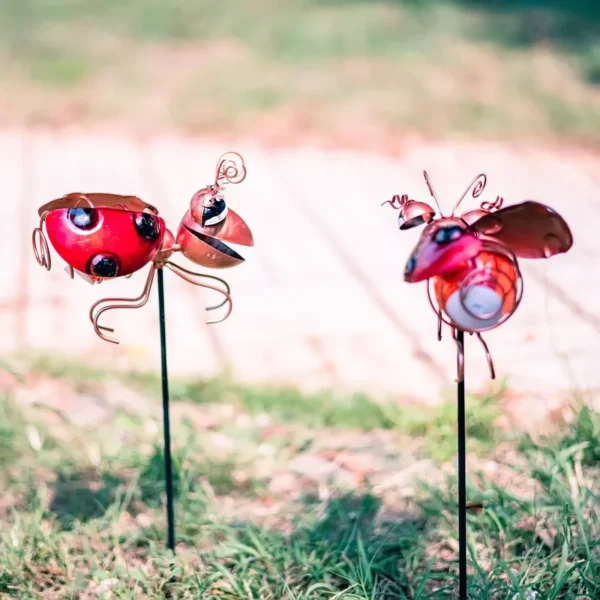 SM221574 Set of 2 Metal Iron Ladybug Solar Stake Lights, Animal Ladybird Design_6