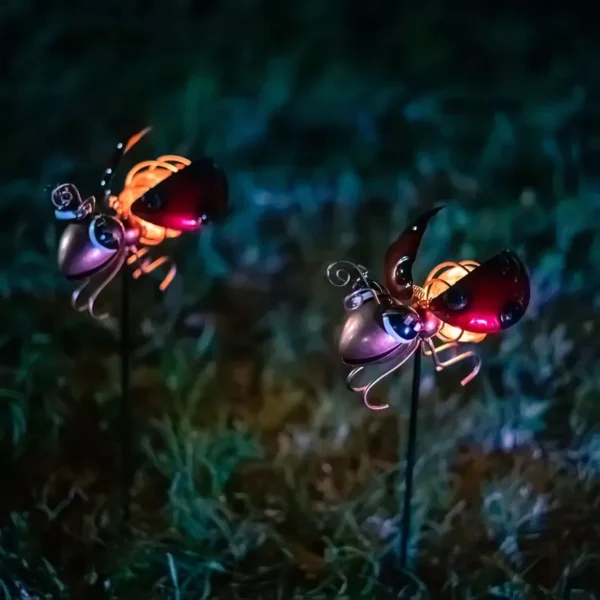 SM221574 Set of 2 Metal Iron Ladybug Solar Stake Lights, Animal Ladybird Design_7