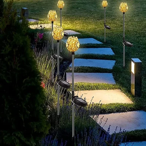 SM221626 Plastic PP Solar Landscape Stake Lights with Globe Leaf, Pack of 2