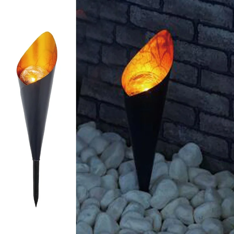 SM221633 Pack of 2 Metal Iron + Glass Solar Stake Lights, Cone Globe Torch_3