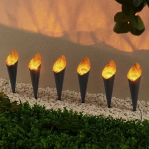 SM221633 Pack of 2 Metal Iron + Glass Solar Stake Lights, Cone Globe Torch_4