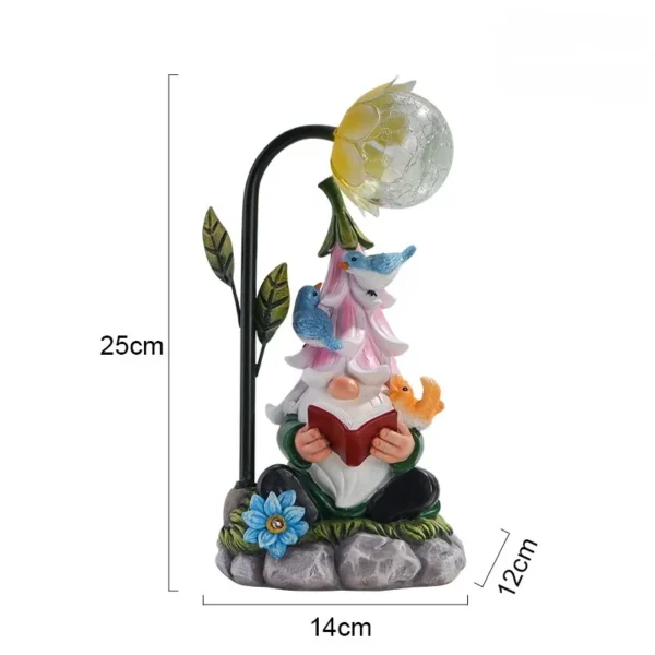 SM221635 Solar Powered Resin Garden Gnome Statue with Freestanding Light_4