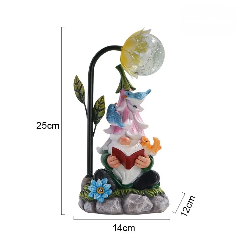 SM221635 Solar Powered Resin Garden Gnome Statue with Freestanding Light_4