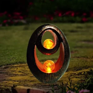 SM221636 Double Flaming Solar Resin Statue Freestanding Flame Light