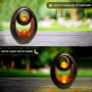 SM221636 Double Flaming Solar Resin Statue Freestanding Flame Light_3