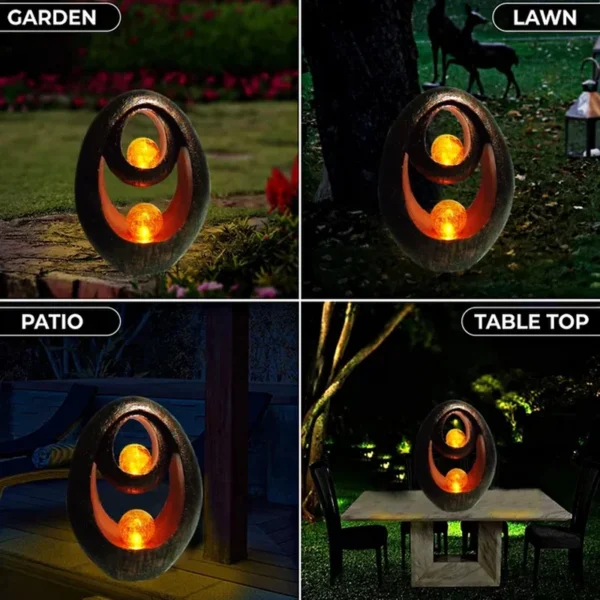 SM221636 Double Flaming Solar Resin Statue Freestanding Flame Light_4