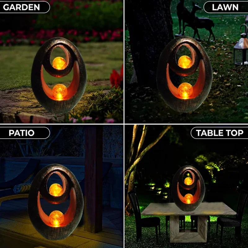 SM221636 Double Flaming Solar Resin Statue Freestanding Flame Light_4